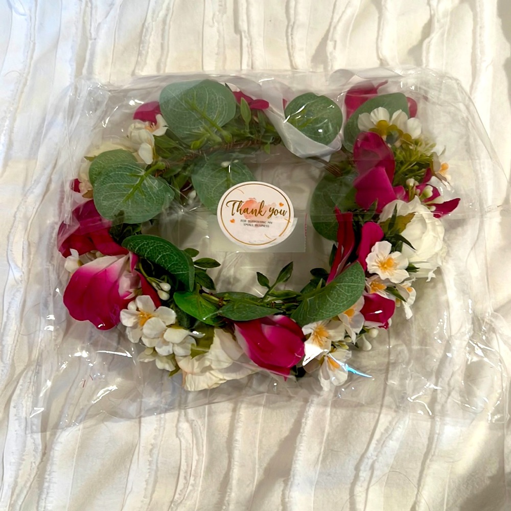 Pink and white flower crown/headband